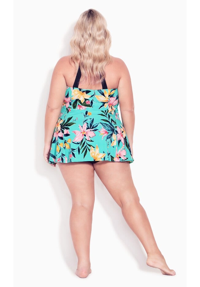 Hi Back Print Swim Dress, SANTIAGO, on-hover image number 1