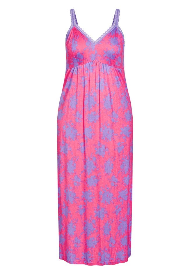 Lace Trim Print Maxi Sleep Dress, FLORAL, alternate image number null