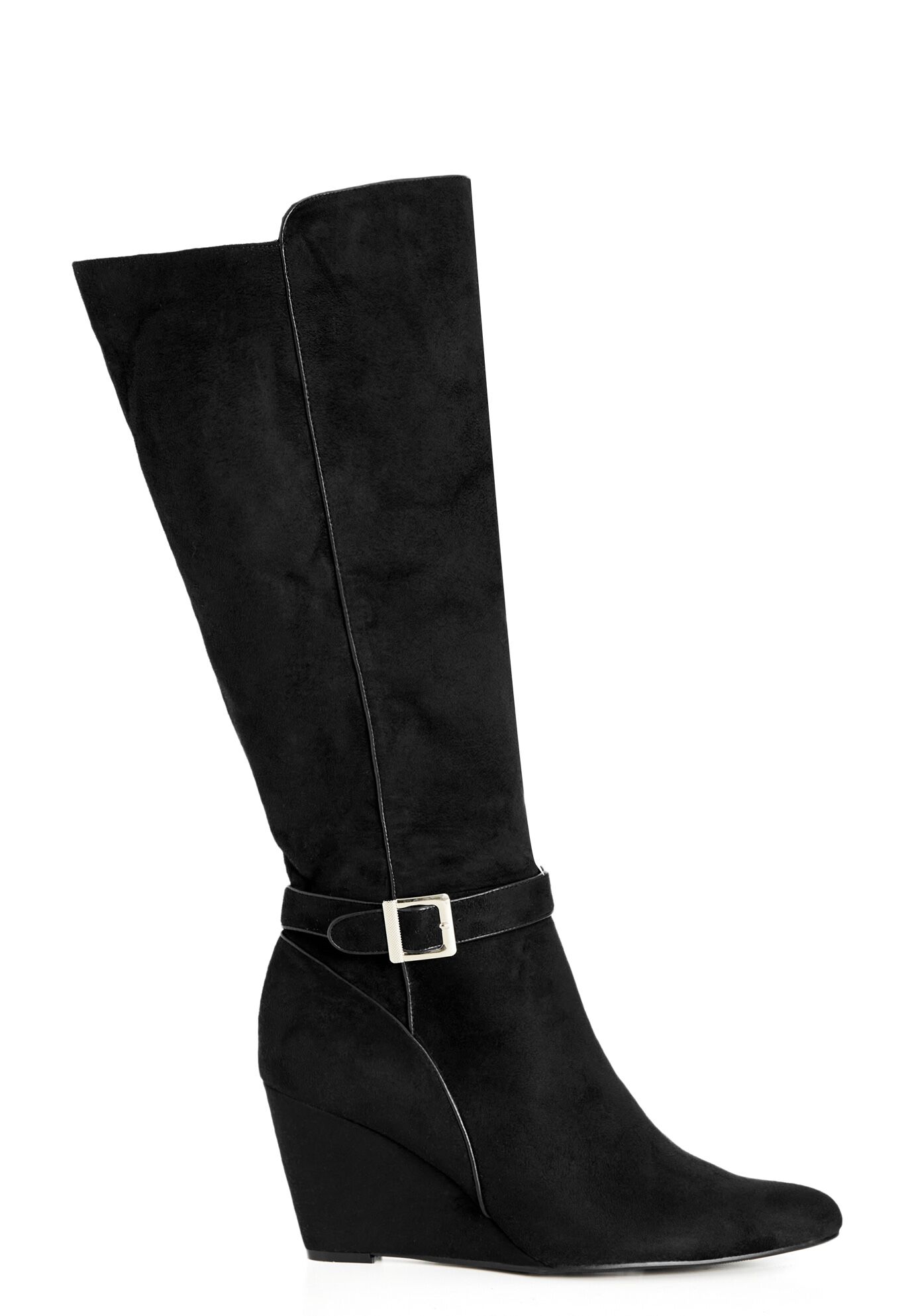 WIDE FIT Clea Knee Wedge Boot - black, BLACK, on-hover image number 1