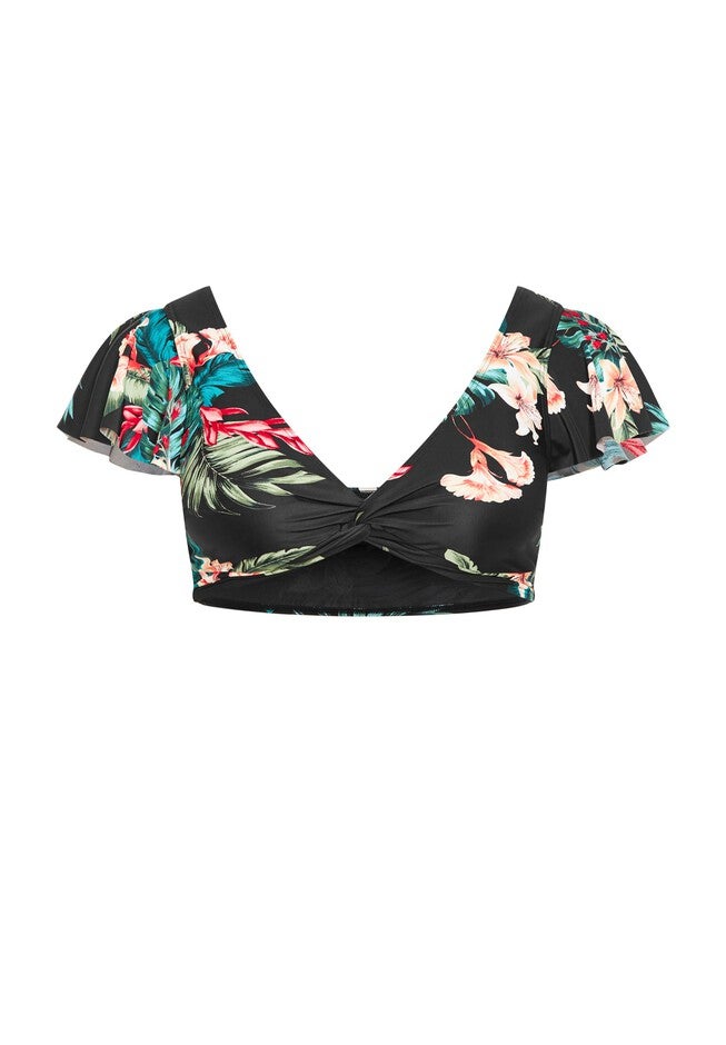 Ingrid Cap Sleeve Print Top - black, BLACK, alternate image number 3