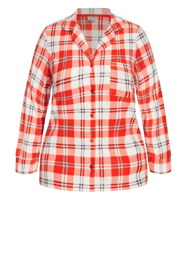 Button Check Fleece Sleep Top, RED CHECK, alternate image number null