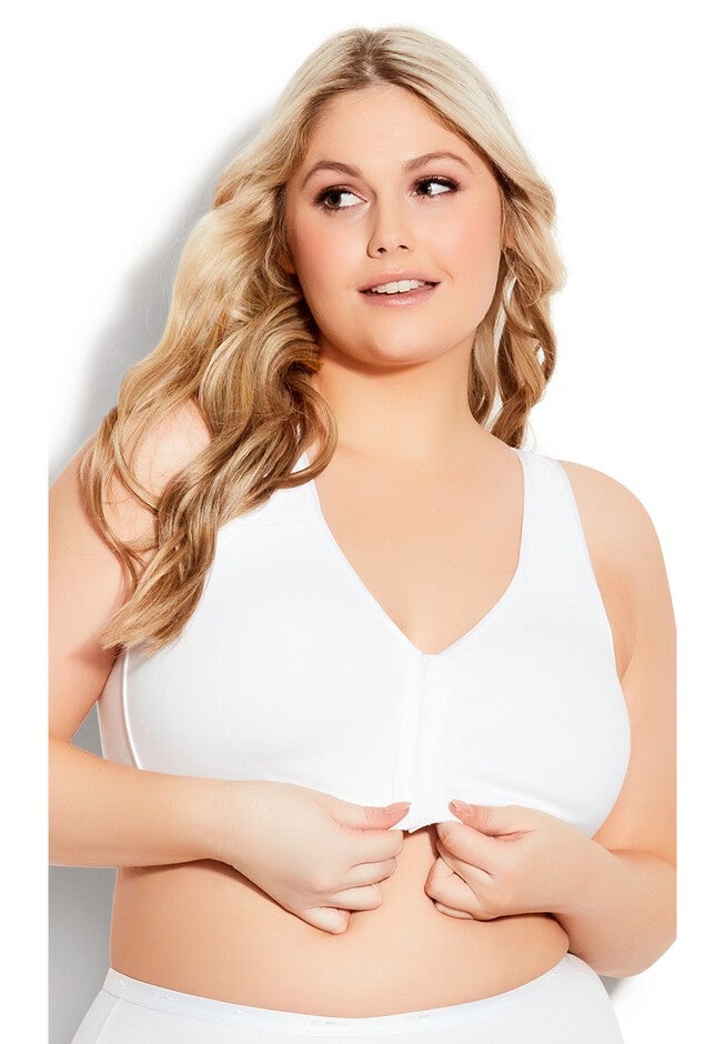 Comfort Cotton Wire Free Front Close Bra, WHITE, hi-res image number null