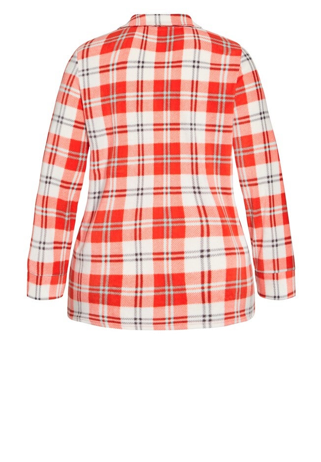 Button Check Fleece Sleep Top, RED CHECK, alternate image number null