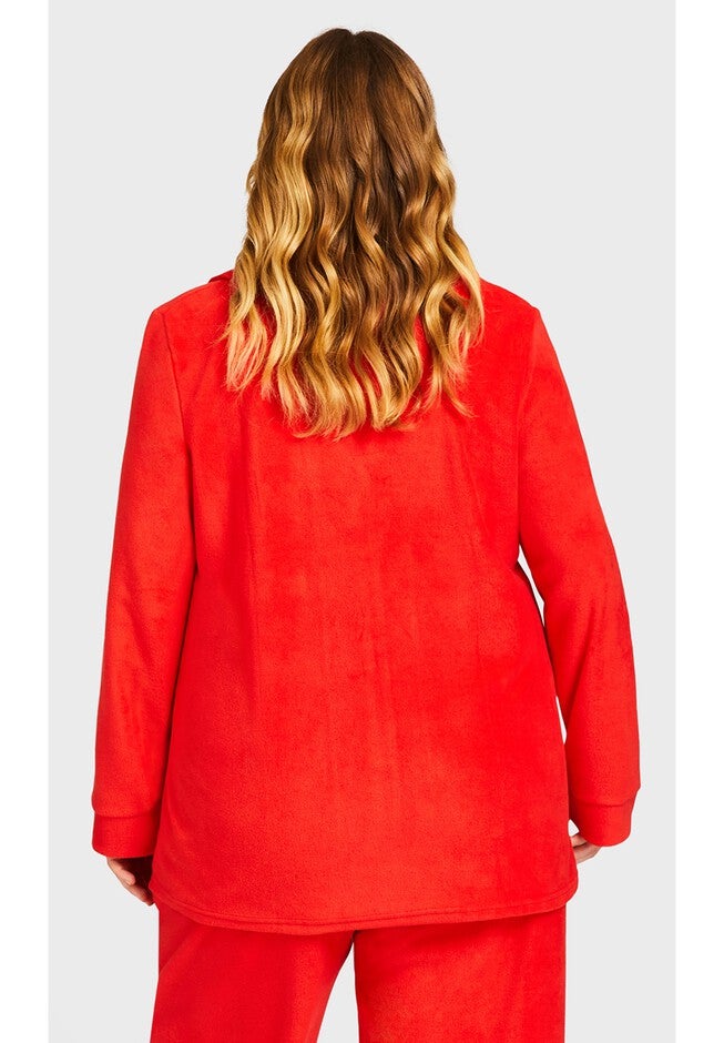 Plain Button Fleece Sleep Top, RED, on-hover image number null