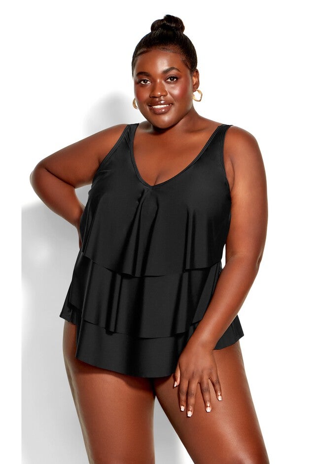 V Tiered Tankini Top, BLACK, hi-res image number null