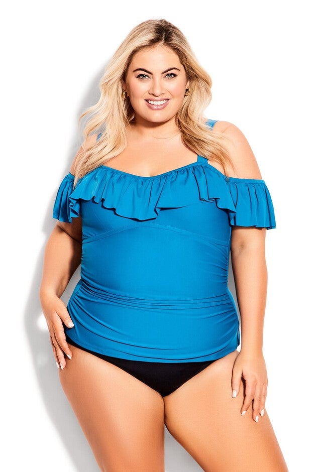 Ruffle Tankini Top, TEAL, hi-res image number null