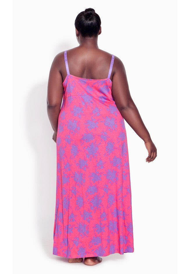 Lace Trim Print Maxi Sleep Dress, FLORAL, on-hover image number null
