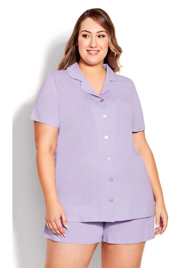 Button Short Sleeve Sleep Top, LAVENDAR, hi-res image number 0