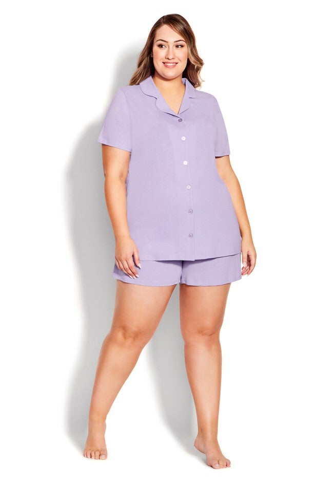 Button Short Sleeve Sleep Top, LAVENDAR, on-hover image number 1