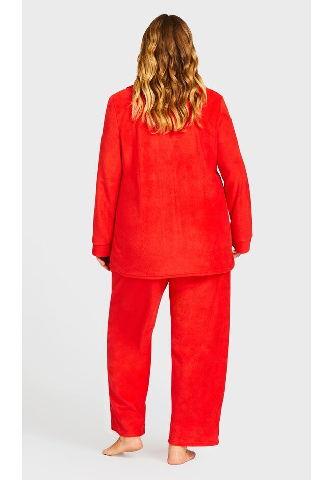 Plain Button Fleece Sleep Top, RED, alternate image number null
