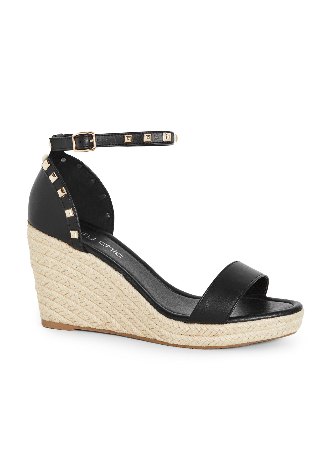 Electric Gold Stud Hardware Wedge - black, BLACK, hi-res image number 0