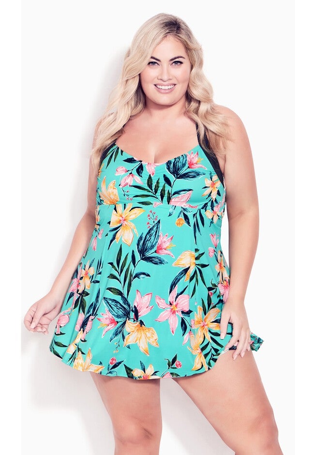 Hi Back Print Swim Dress, SANTIAGO, alternate image number 3