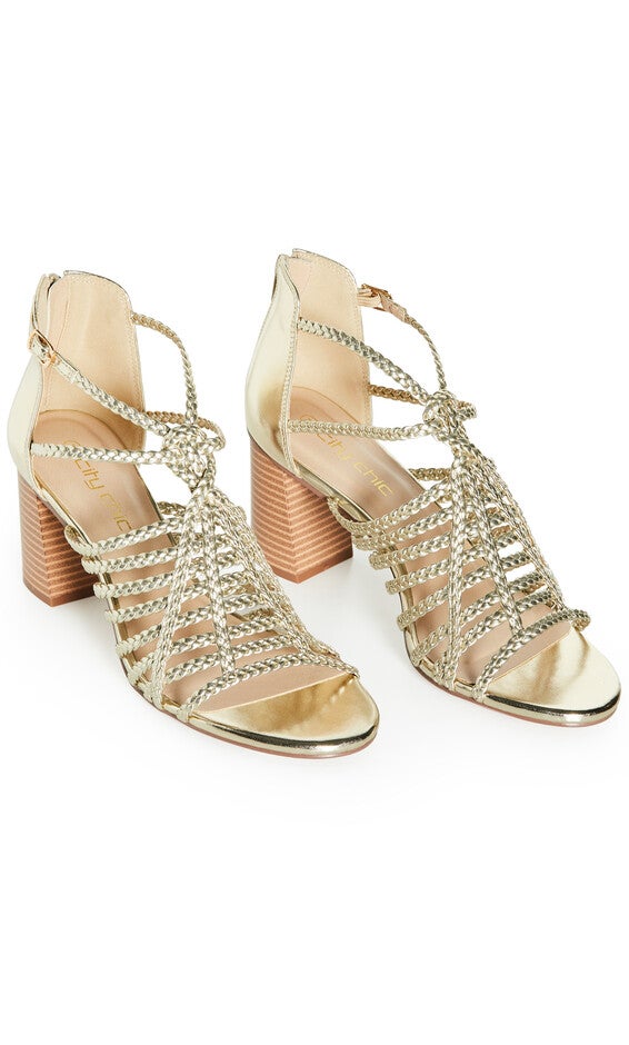 WIDE FIT Braided Front Straps Mida Block Heel - gold, YELLOW, alternate image number 6