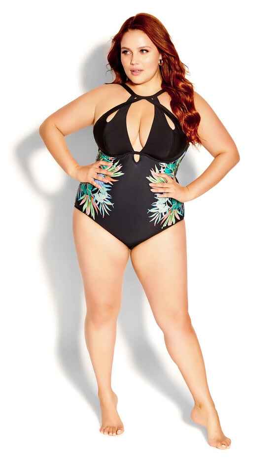 Cancun Underwire Print 1 Piece - black, BLACK, hi-res image number 0