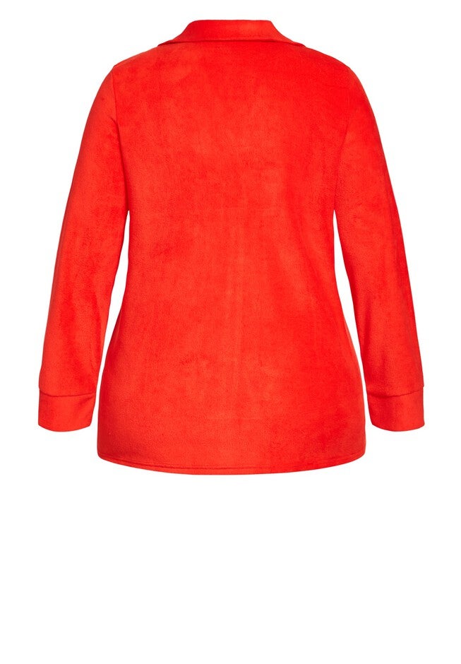 Plain Button Fleece Sleep Top, RED, alternate image number null