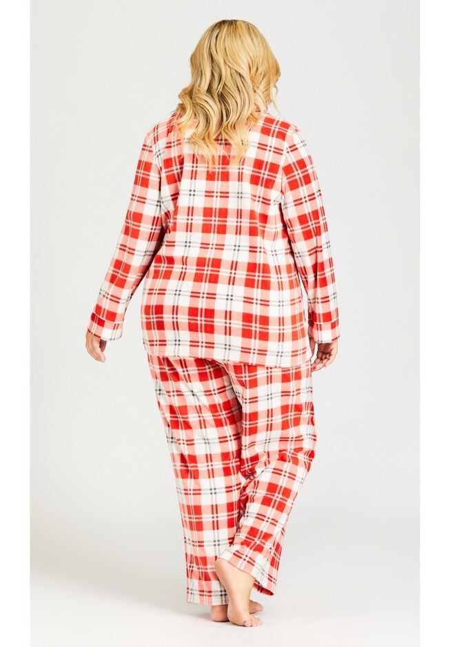 Button Check Fleece Sleep Top, RED CHECK, alternate image number null