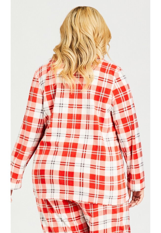Button Check Fleece Sleep Top, RED CHECK, alternate image number null
