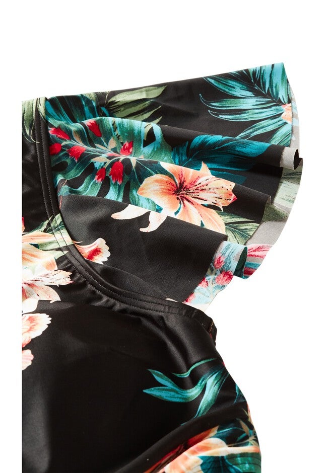 Ingrid Cap Sleeve Print Top - black, BLACK, alternate image number 5