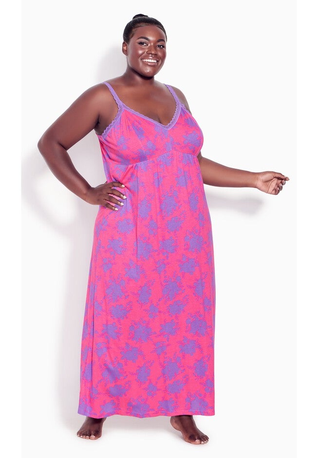 Lace Trim Print Maxi Sleep Dress, FLORAL, hi-res image number null