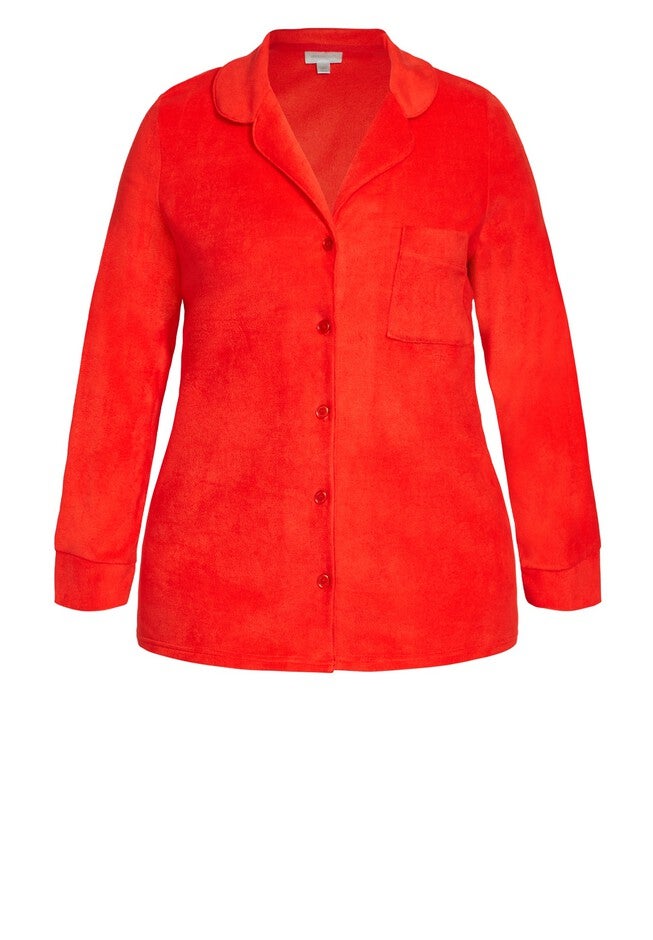 Plain Button Fleece Sleep Top, RED, alternate image number null