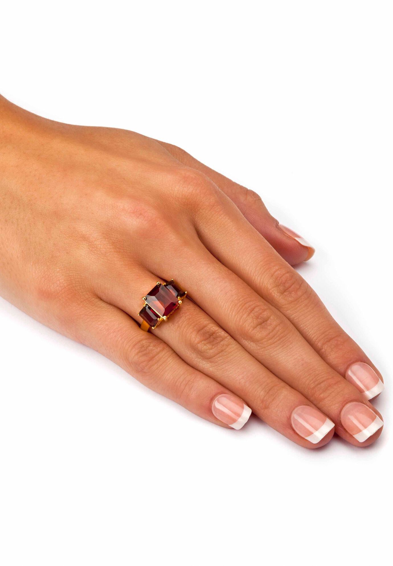 Yellow Gold-Plated Simulated Emerald Cut Birthstone Ring, , alternate image number 2