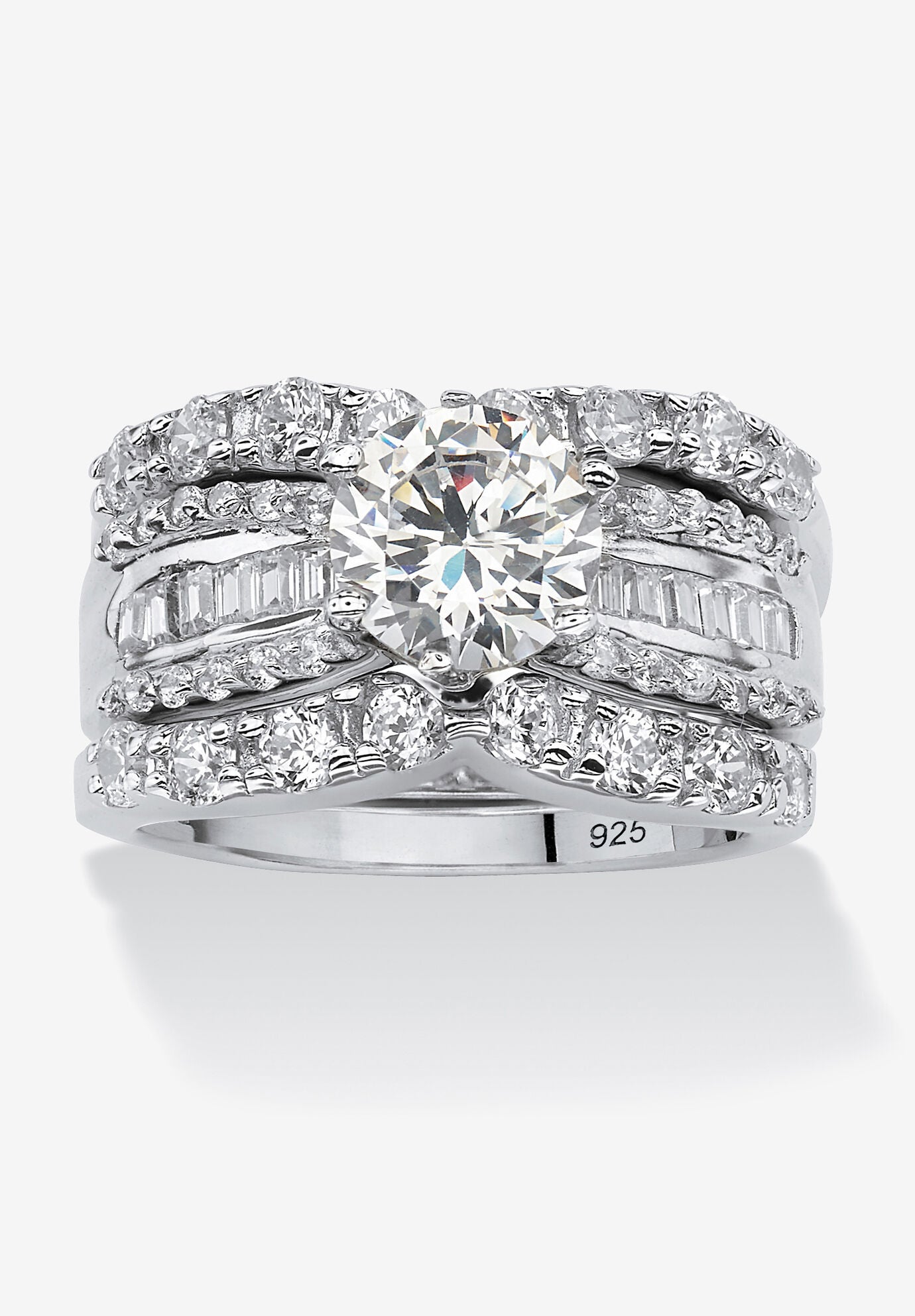 Platinum over Silver Bridal Ring Set Cubic Zirconia (5 5/8 cttw TDW), SILVER, hi-res image number 0