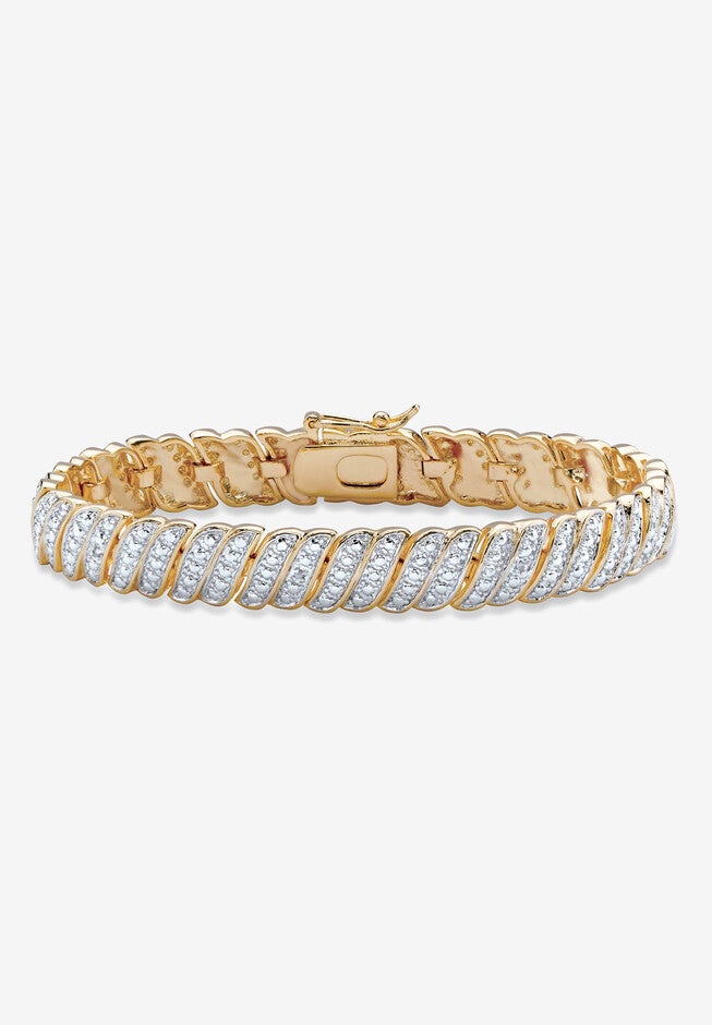 Yellow Gold Plated Tennis Bracelet (10mm), Genuine Diamond Accent 7 inches, GOLD, hi-res image number 0