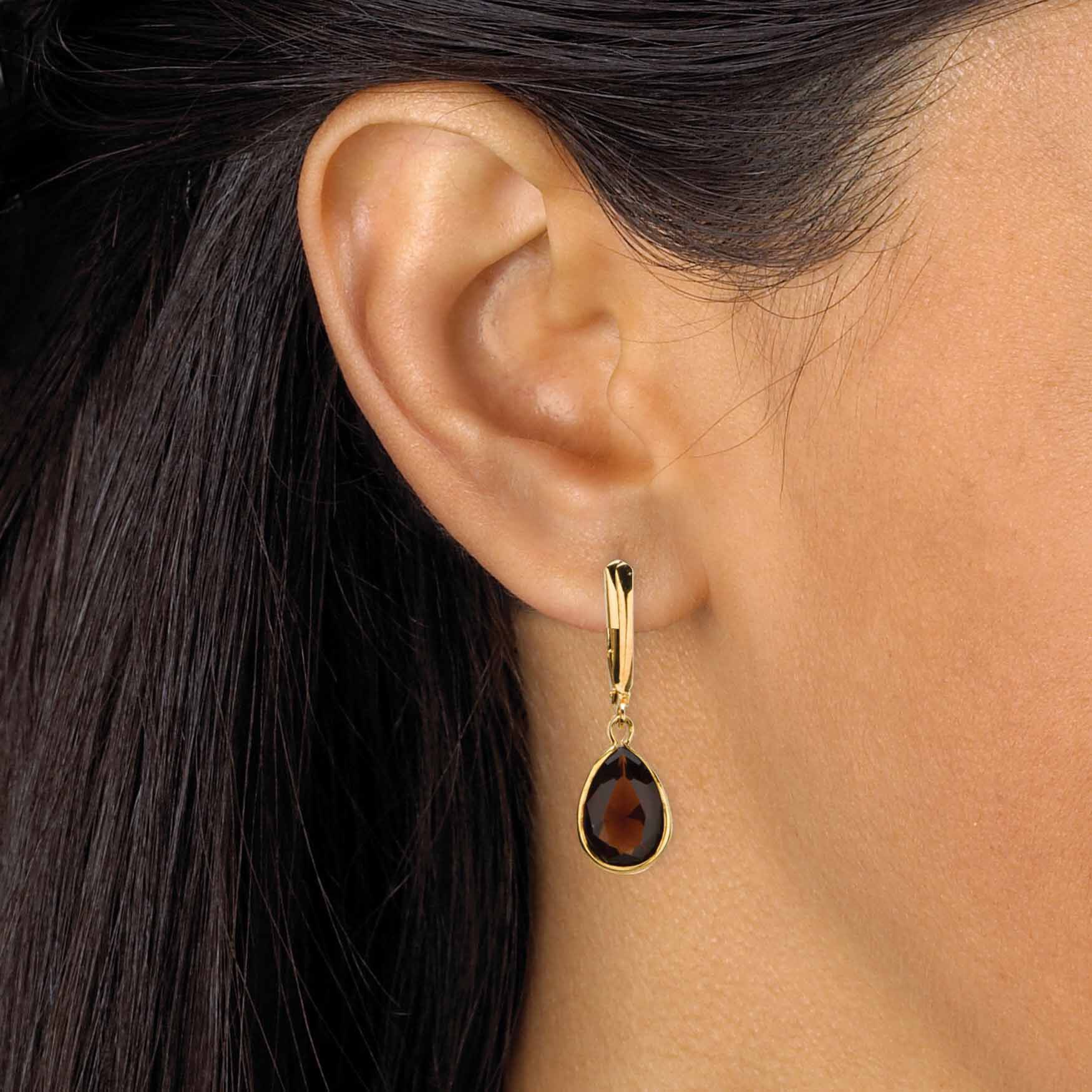 Gold over Sterling Silver Drop EarringsPear Cut Simulated Birthstones, , alternate image number 2