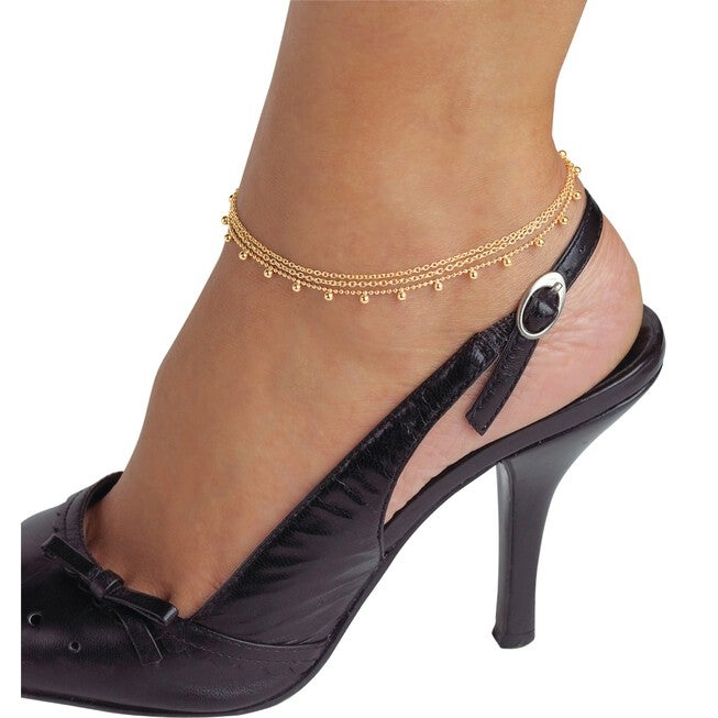 Yellow Gold over Sterling Silver Ankle Bracelet (1mm), 10 inches, , alternate image number null