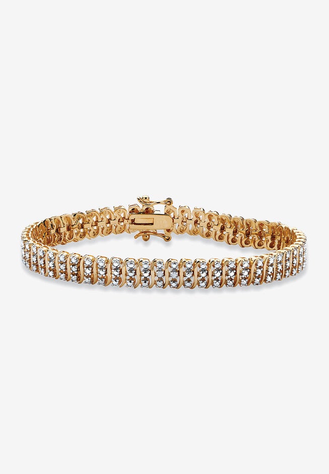 Yellow Gold Plated S Link Tennis Bracelet (7.5mm), Genuine Diamond Accent 8 inches, DIAMOND, hi-res image number null