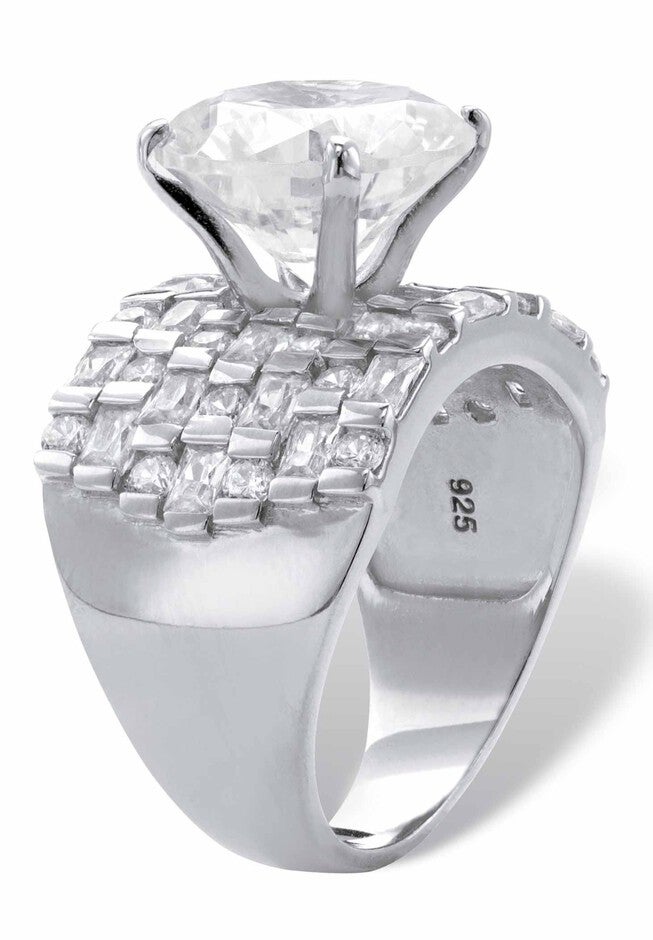 Platinum over Sterling Silver Round Ring Cubic Zirconia (9 cttw TDW), , on-hover image number null