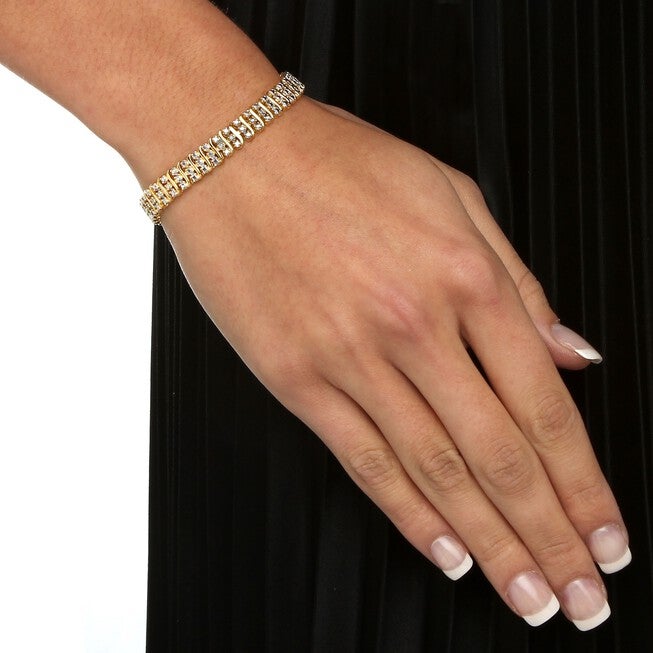 Yellow Gold Plated S Link Tennis Bracelet (7.5mm), Genuine Diamond Accent 8 inches, , alternate image number null