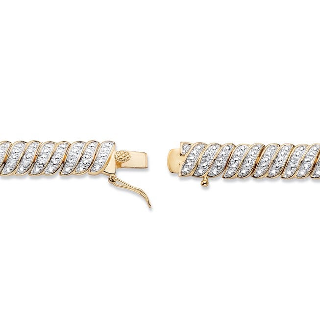 Yellow Gold Plated Tennis Bracelet (10mm), Genuine Diamond Accent 7 inches, , on-hover image number 1