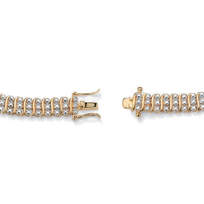 Yellow Gold Plated S Link Tennis Bracelet (7.5mm), Genuine Diamond Accent 8 inches, , on-hover image number null