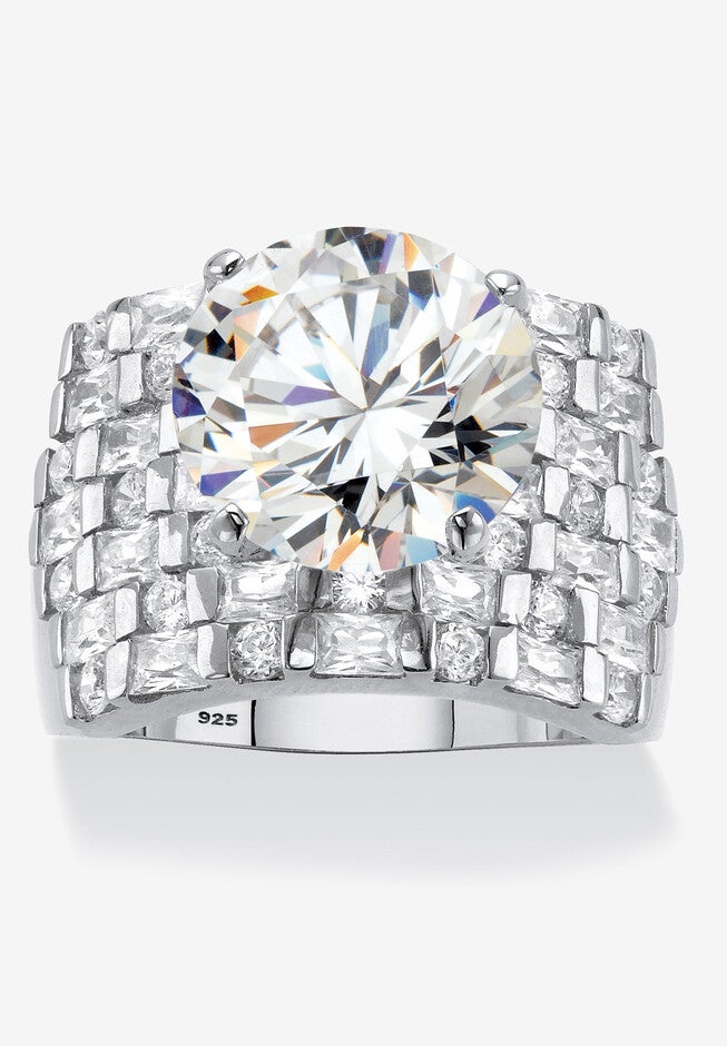 Platinum over Sterling Silver Round Ring Cubic Zirconia (9 cttw TDW), PLATINUM, hi-res image number null