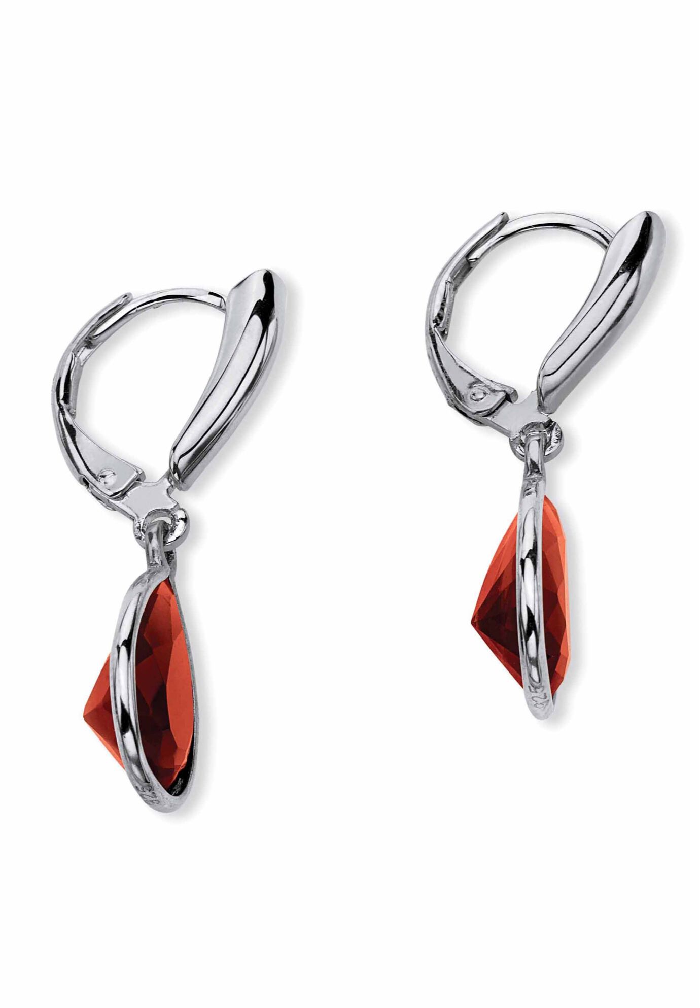 Sterling Silver Drop Earrings Pear Cut Simulated Birthstones, , on-hover image number 1