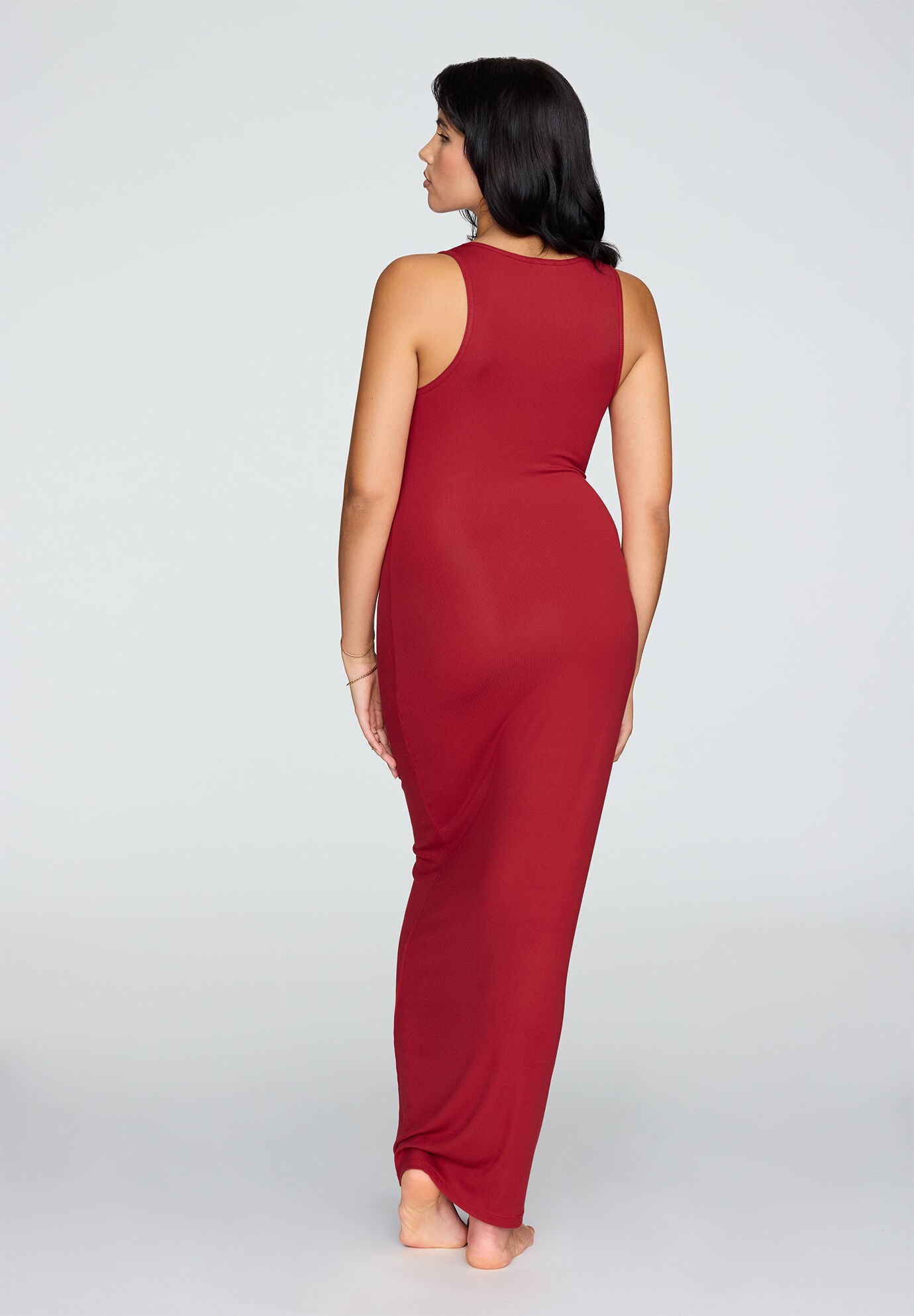 The Midi Dress - Modal Silk Rib, SCARLET, alternate image number 3