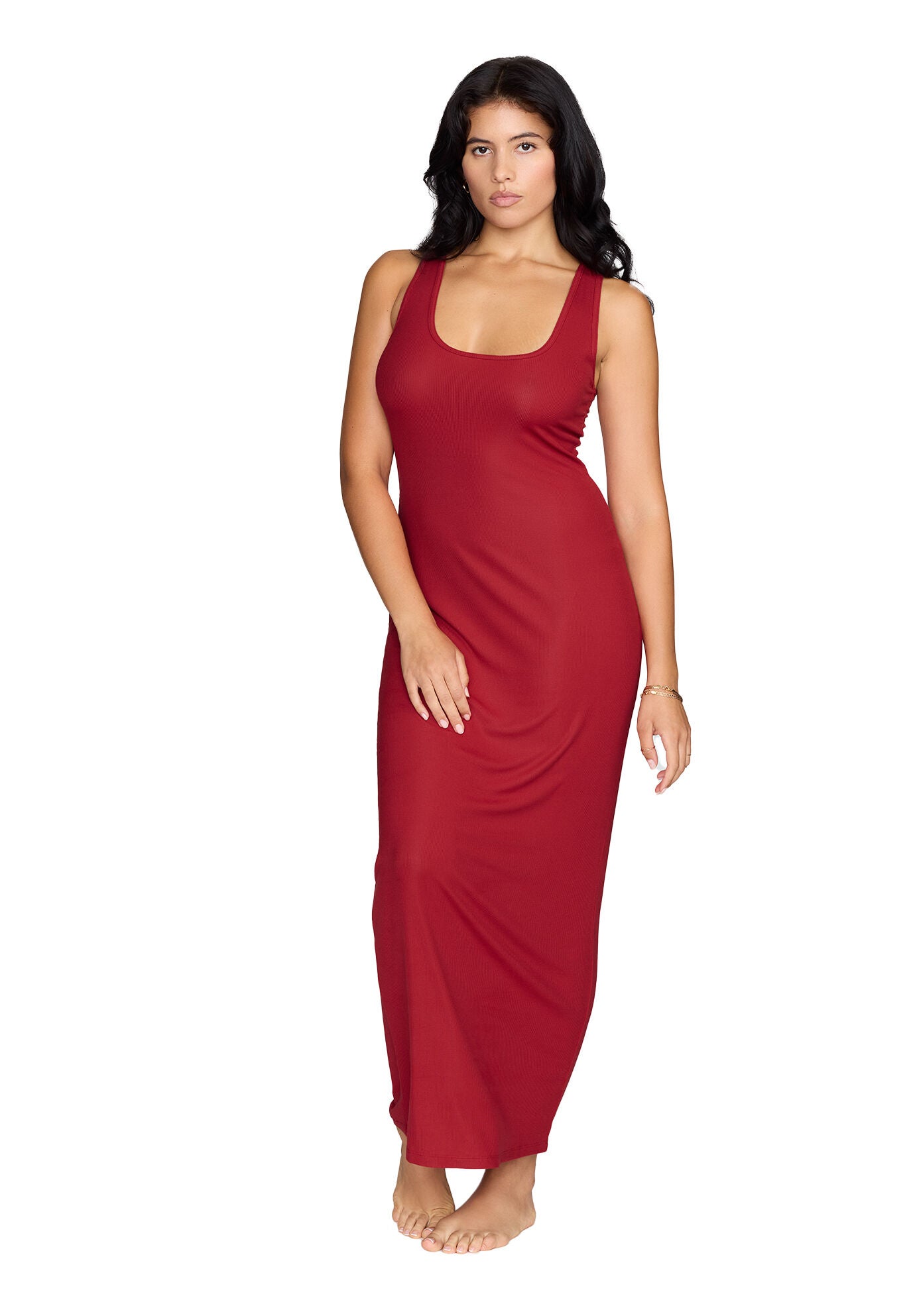 The Midi Dress - Modal Silk Rib, SCARLET, alternate image number 2