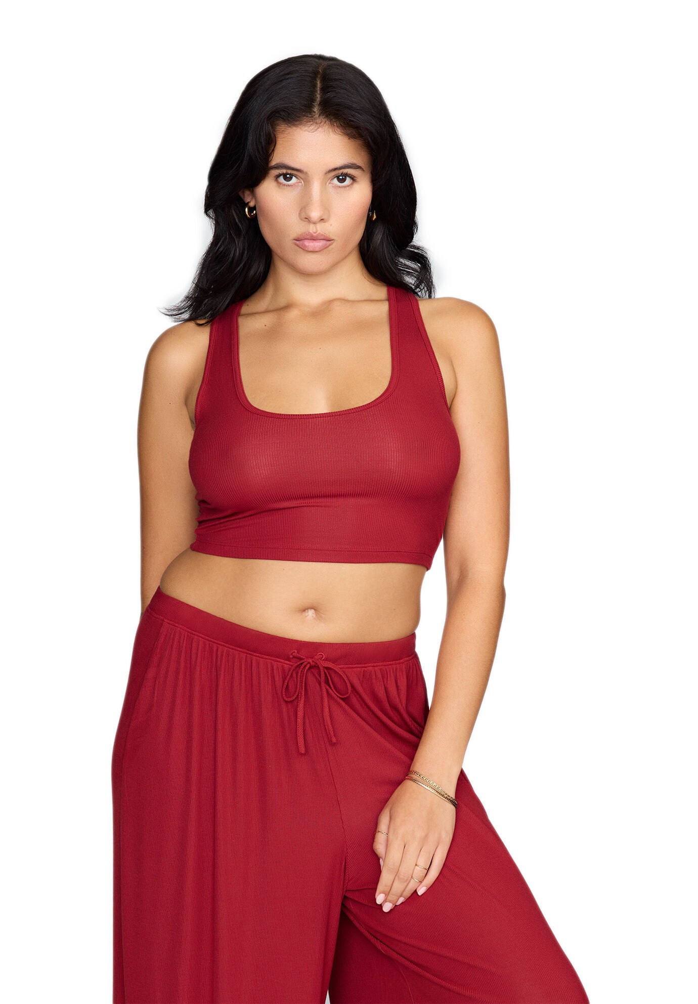 The Scoop Neck Tank - Modal Silk Rib, SCARLET, alternate image number 2