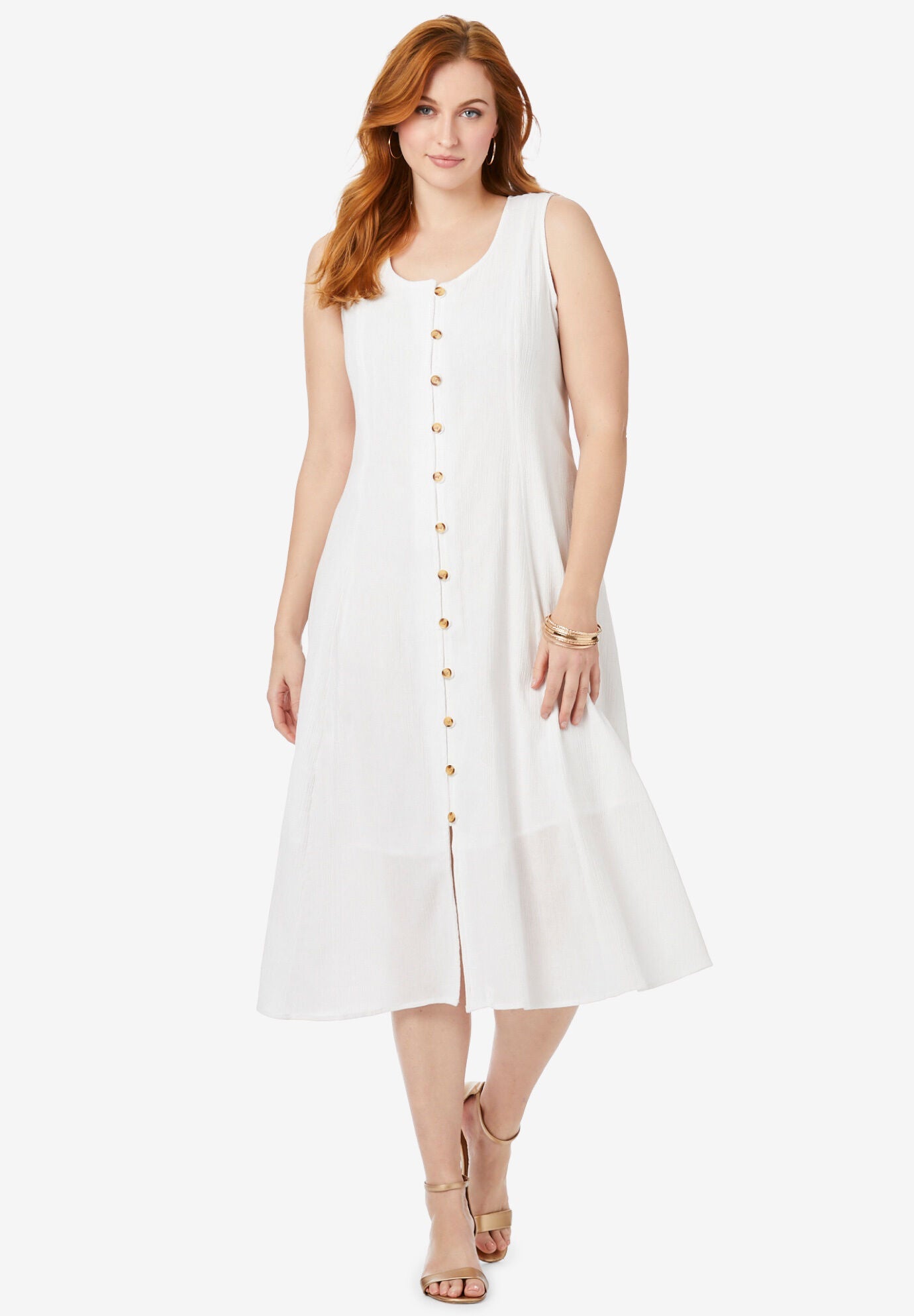 Button Down Gauze Dress, WHITE, hi-res image number 0