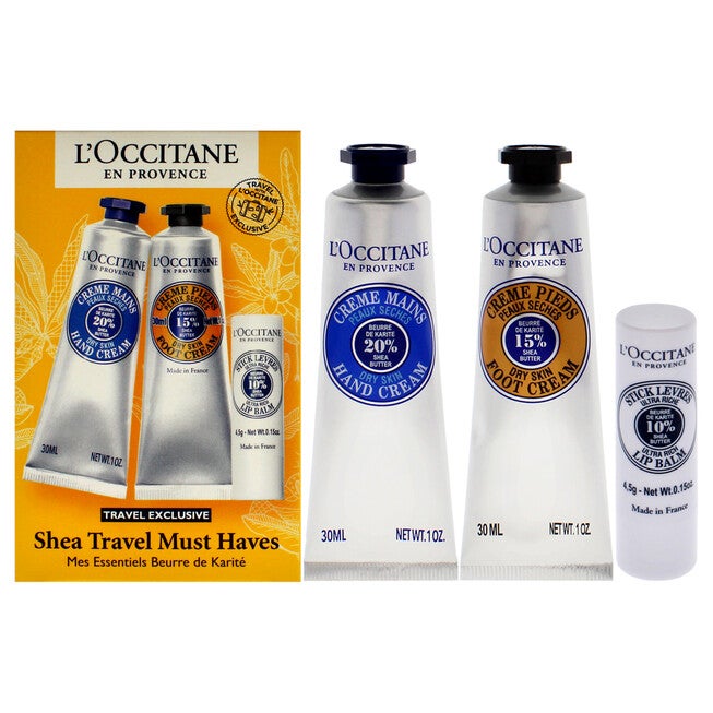 Shea Travel Must Haves Set by LOccitane for Unisex - 3 Pc 1oz Shea Dry Skin Hand Cream, 1oz Shea Dry Skin Foot Cream, 0.15oz Shea Butter Lip Balm, , alternate image number null