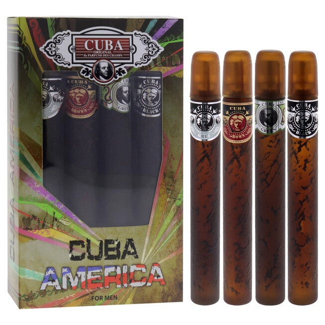 Cuba America by Cuba for Men - 4 Pc Gift Set 1.17oz EDT Spray Black, 1.17oz EDT Spray Green, 1.17oz EDT Spray Brown, 1.17oz EDT Spray Grey, See Description, alternate image number 1