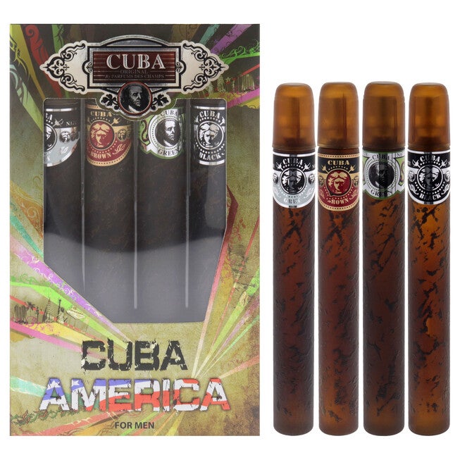 Cuba America by Cuba for Men - 4 Pc Gift Set 1.17oz EDT Spray Black, 1.17oz EDT Spray Green, 1.17oz EDT Spray Brown, 1.17oz EDT Spray Grey, See Description, hi-res image number 0