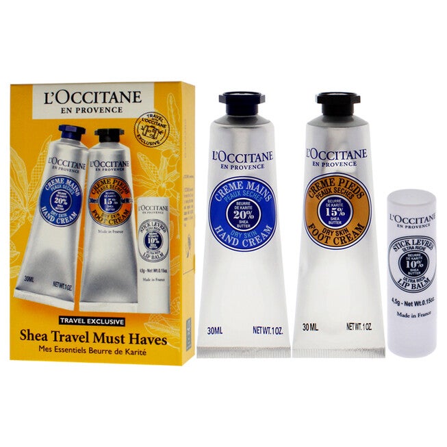 Shea Travel Must Haves Set by LOccitane for Unisex - 3 Pc 1oz Shea Dry Skin Hand Cream, 1oz Shea Dry Skin Foot Cream, 0.15oz Shea Butter Lip Balm, NA, alternate image number null