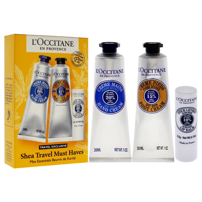 Shea Travel Must Haves Set by LOccitane for Unisex - 3 Pc 1oz Shea Dry Skin Hand Cream, 1oz Shea Dry Skin Foot Cream, 0.15oz Shea Butter Lip Balm, NA, alternate image number null