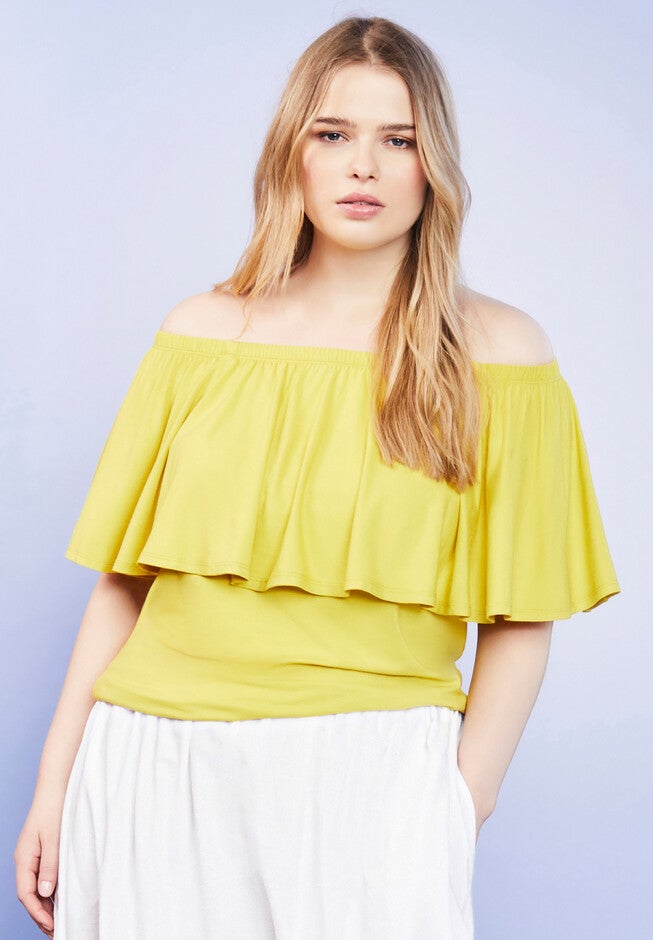 Off-The-Shoulder Ruffle Top, LIGHT MOSS, hi-res image number null