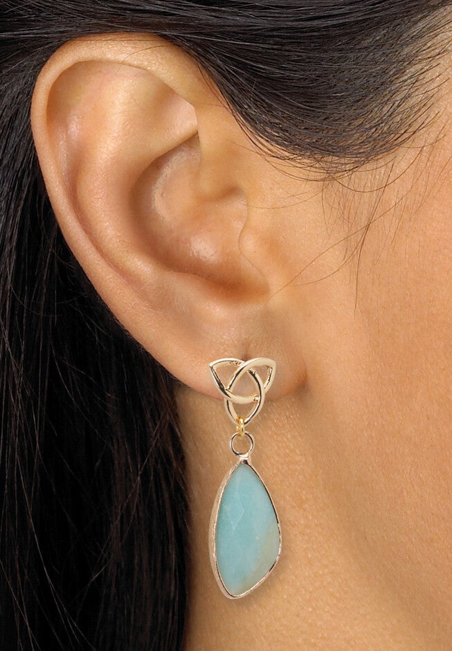 Genuine Blue Amazonite Goldtone Drop Earrings 36X10Mm, , alternate image number 2