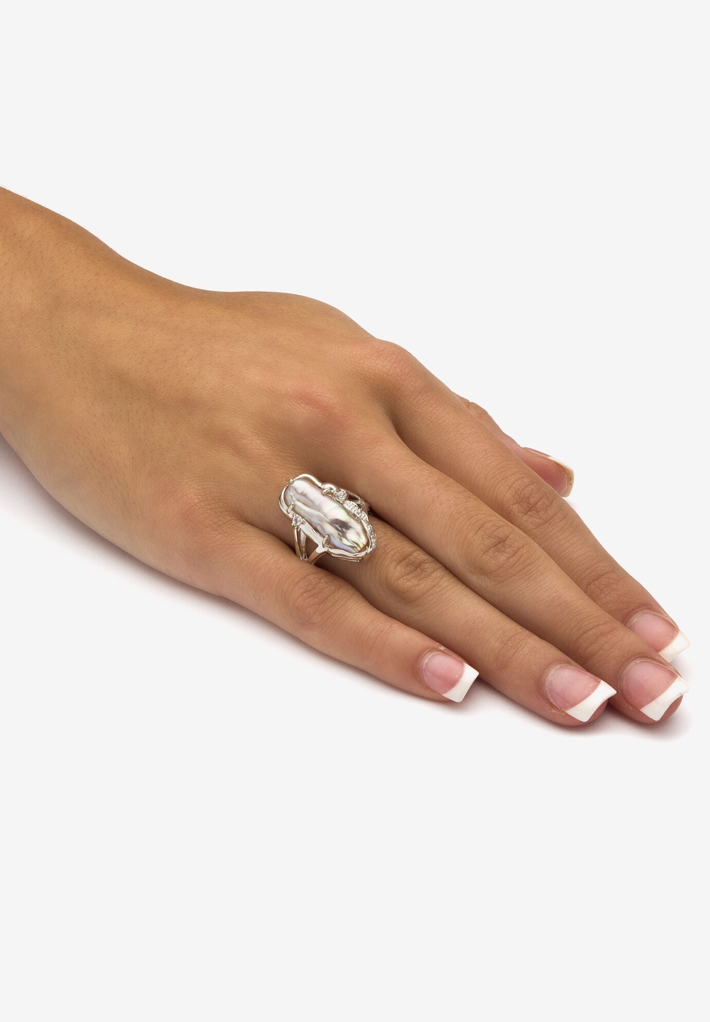 Cultured Freshwater Pearl White Topaz Accented Ring .925 Sterling Silver, , alternate image number 2