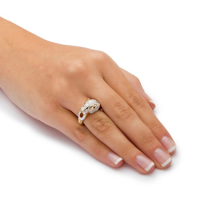 Pave Diamond Accent Panther Ring in Gold-Plated Sterling Silver, WHITE, alternate image number null