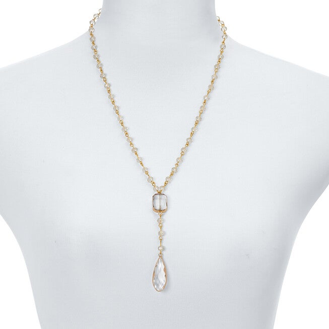 Crystal Goldtone Vintage-Inspired Necklace and Earring Set, WHITE, alternate image number null